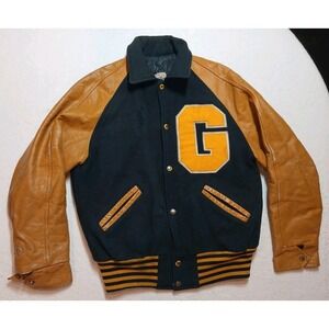 Vintage Sony Movie Prop Yellow Blue Leather Jacket Varsity‎ Jacket Size M / L
